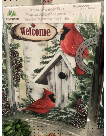 Seasonal Flags- Wooden Bird House w/ Cardinals