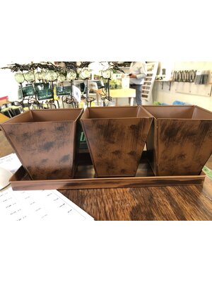 Gardener Select 3 Square Pots w/Tray, copper pots
