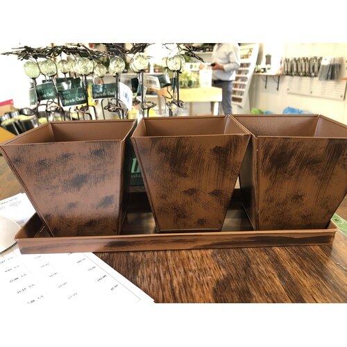 Gardener Select 3 Square Pots w/Tray, copper pots