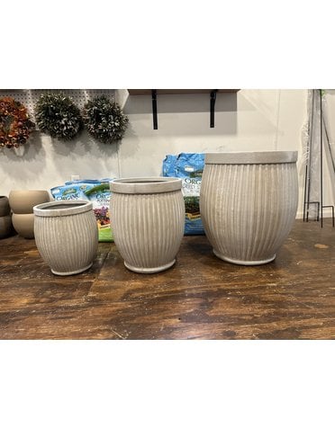 Planter, Corduroy Barrel Pot, Ivory, Large