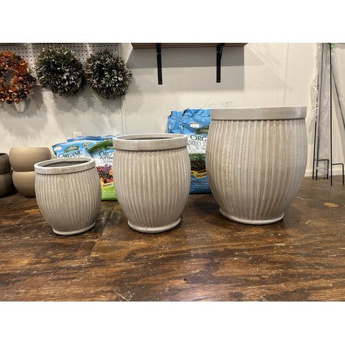 Planter, Corduroy Barrel Pot, Ivory, Large