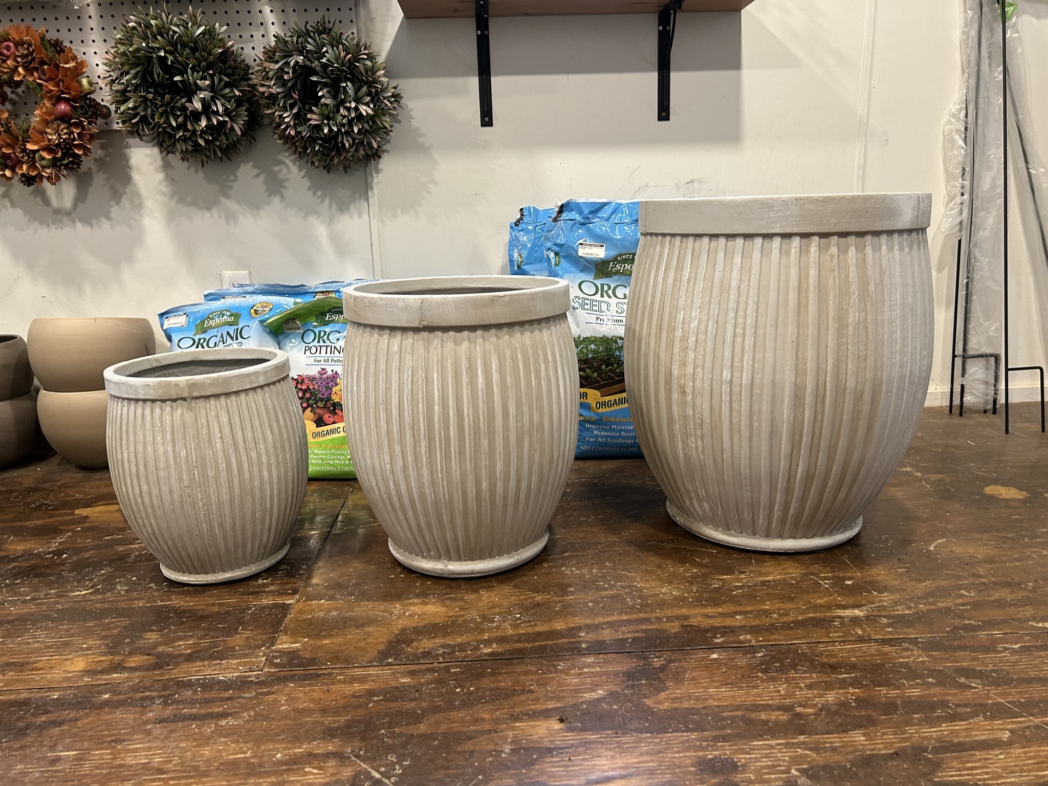 Planter, Corduroy Barrel Pot, Ivory, Large