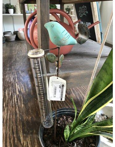 Teal Bird Rain Gauge, Staked