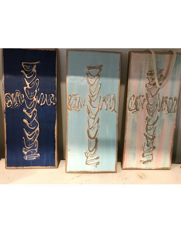 Cross on panel w/rope art
