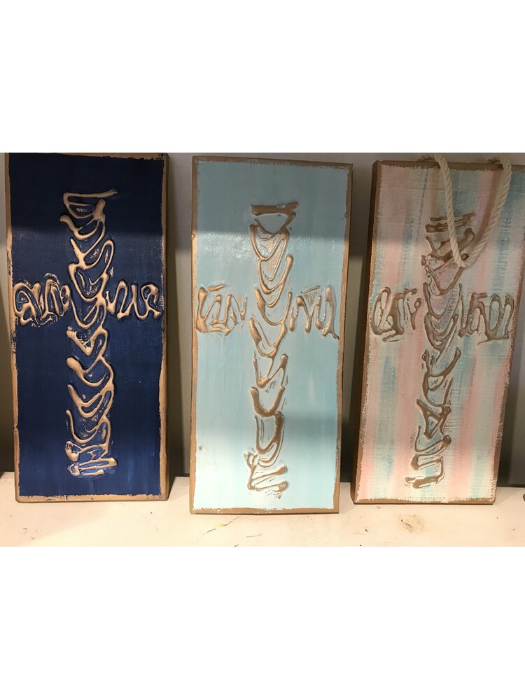Cross on panel w/rope art