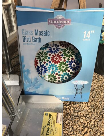 Birdbath Glass Multicolor Flower Mosaic w/Stand 14"