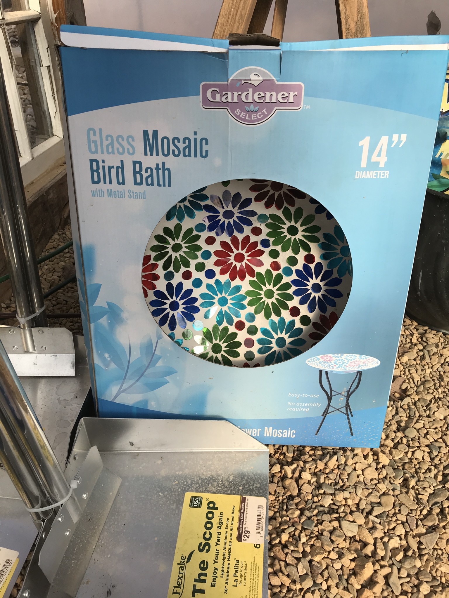 Birdbath Glass Multicolor Flower Mosaic w/Stand 14"