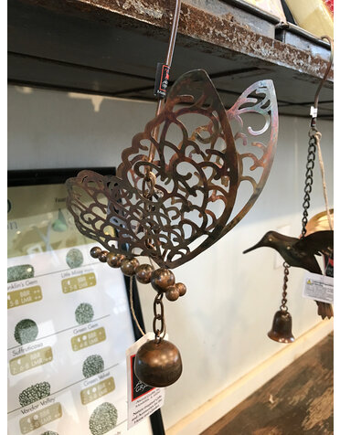Flamed Butterfly W/Bell Ornament