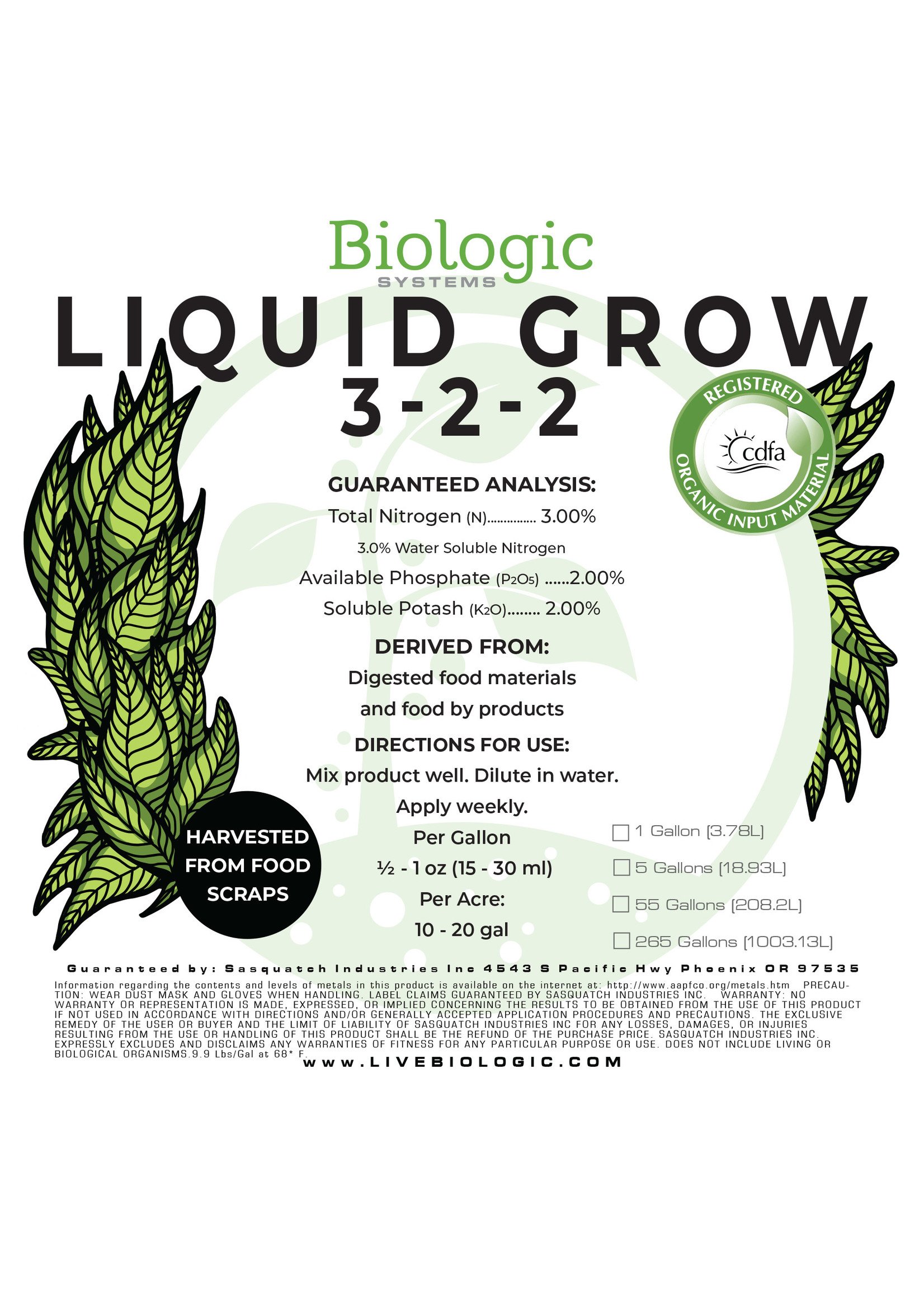 Biologic Systems Liquid Grow 3-2-2
