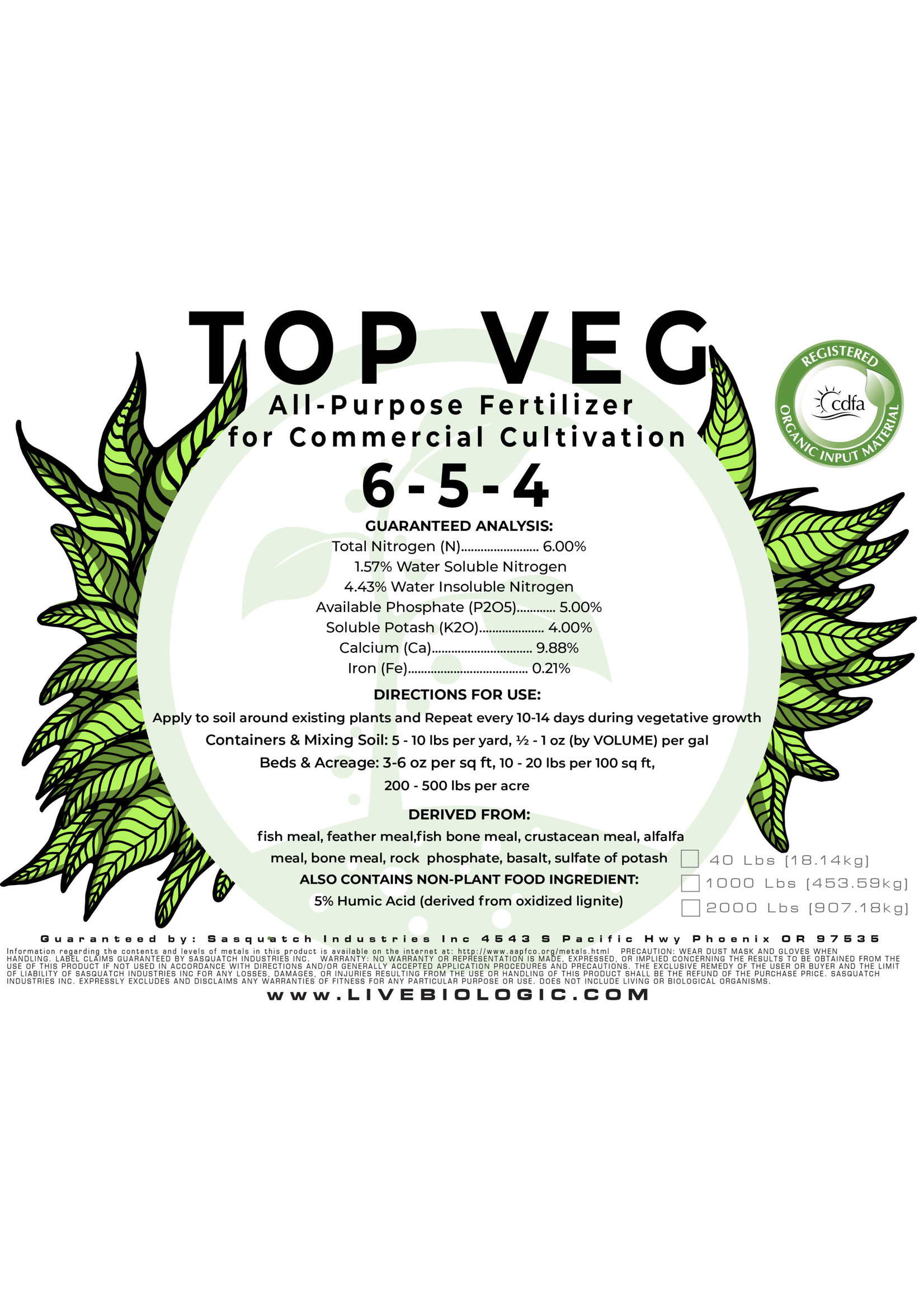 Biologic Systems Top Veg             6-5-4