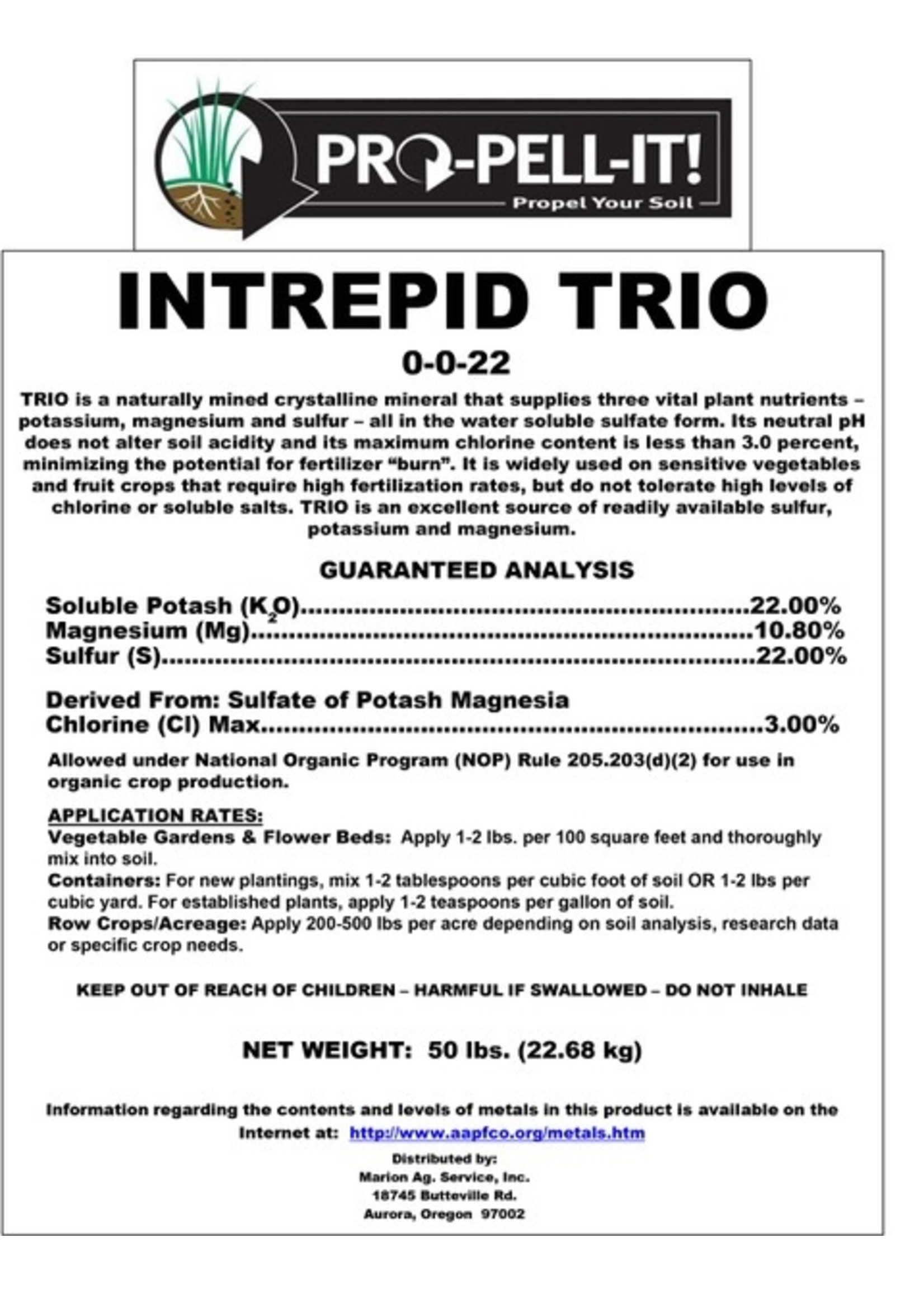 Pro Pell-It Trio (langbenite, Sul-Po-Mag) 50 lb. (40/plt)