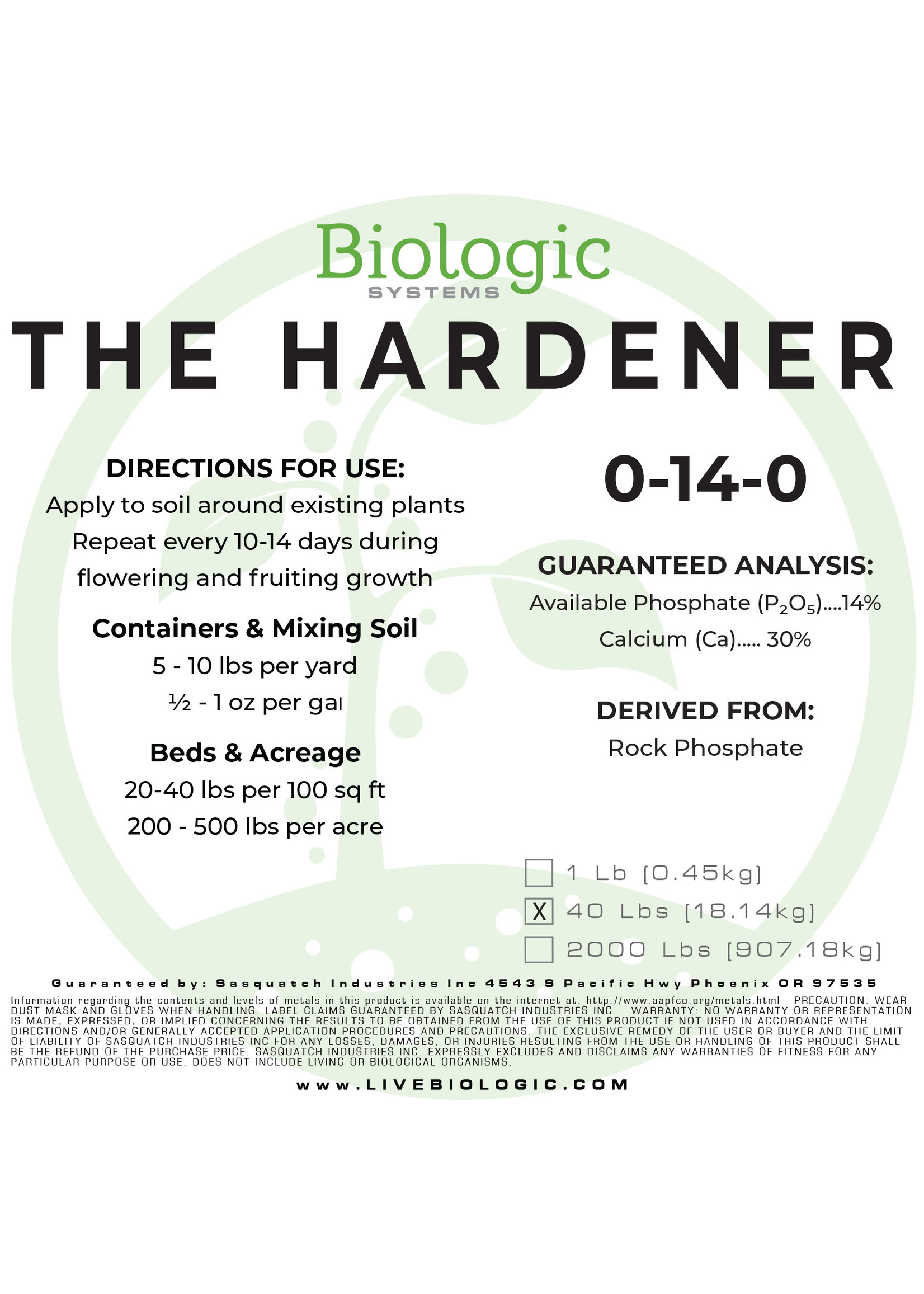 Biologic Systems The Hardener 50 lb Bag