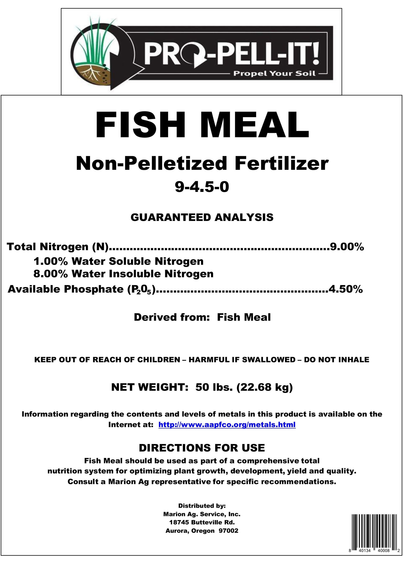 Pro Pell-It Fish Meal 50 lb. (40/plt)