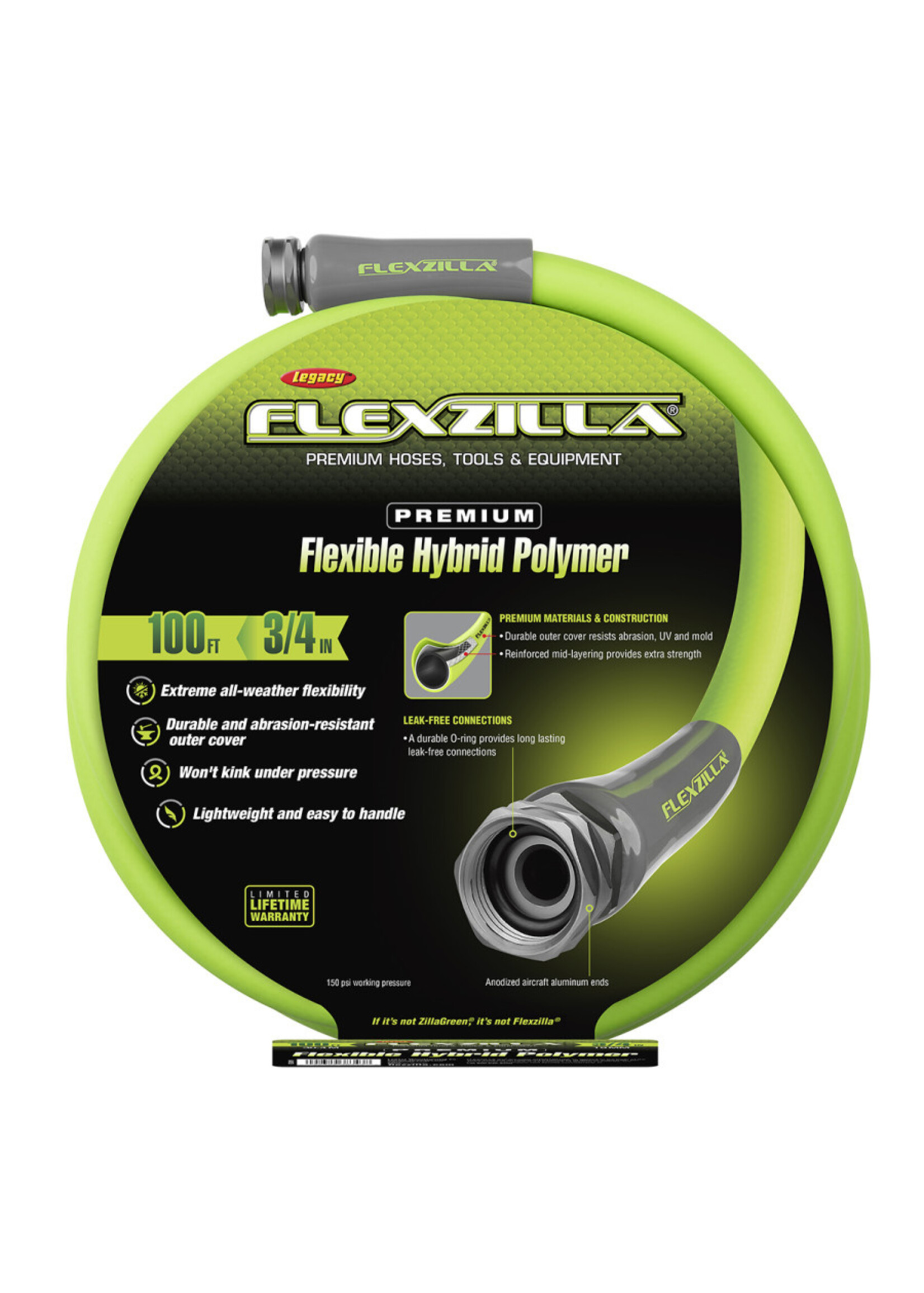 Flexzilla 3/4in x 100ft ZillaGreen garden hose w/ 3/4 GHT ends