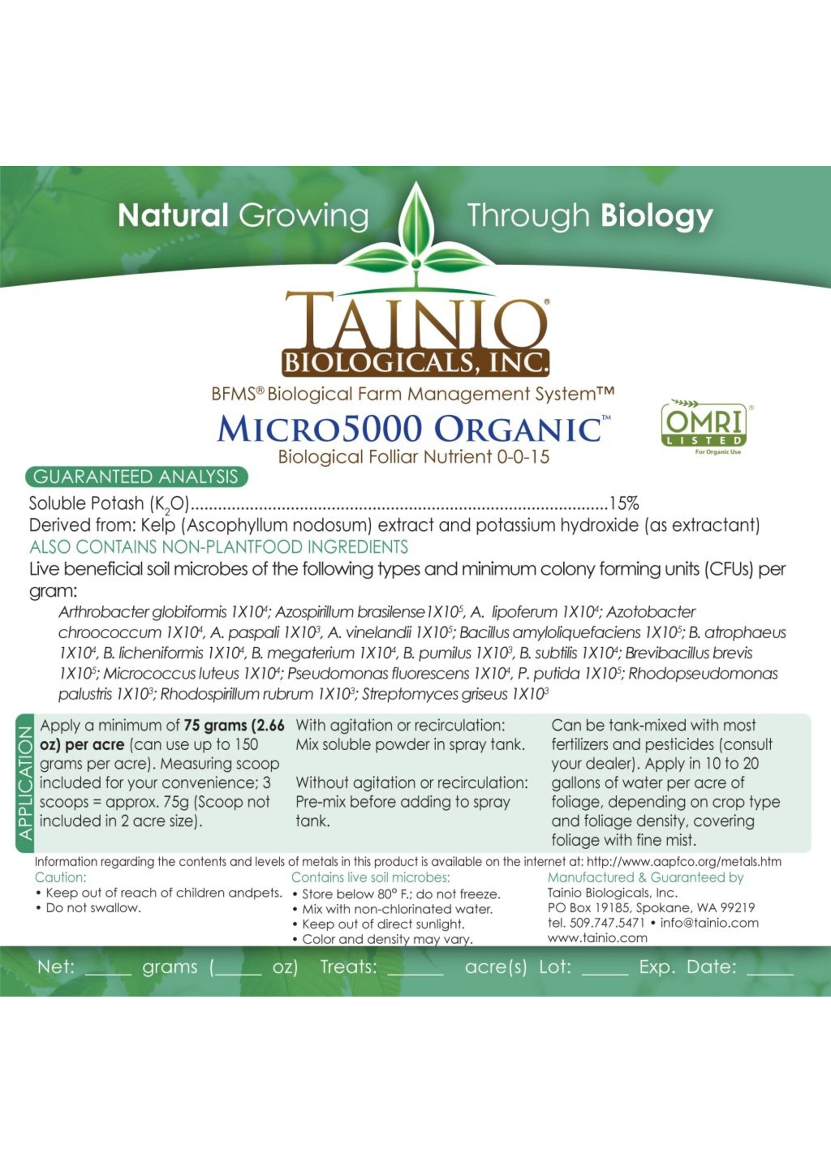 Tainio Biologicals Inc Micro 5000 Organic (2 Acres) 150 Grams (5.32 Oz)