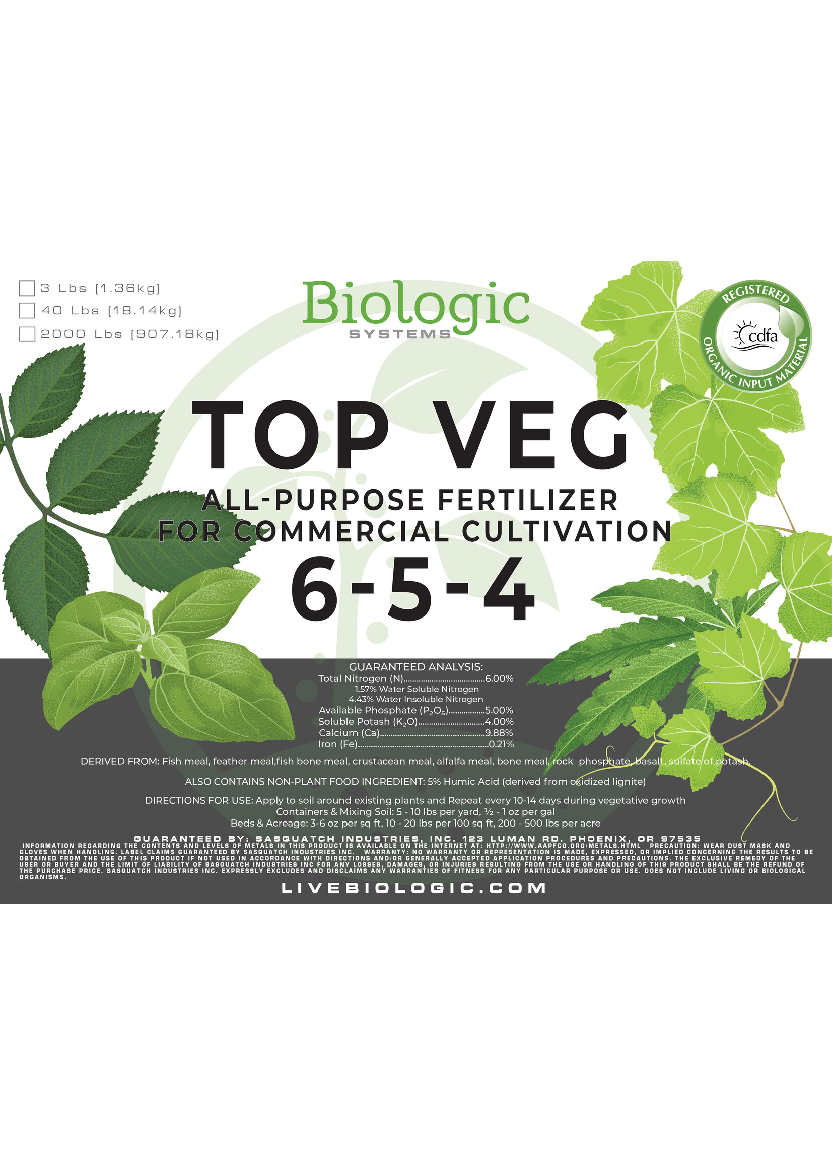Biologic Systems Top Veg 6-5-4