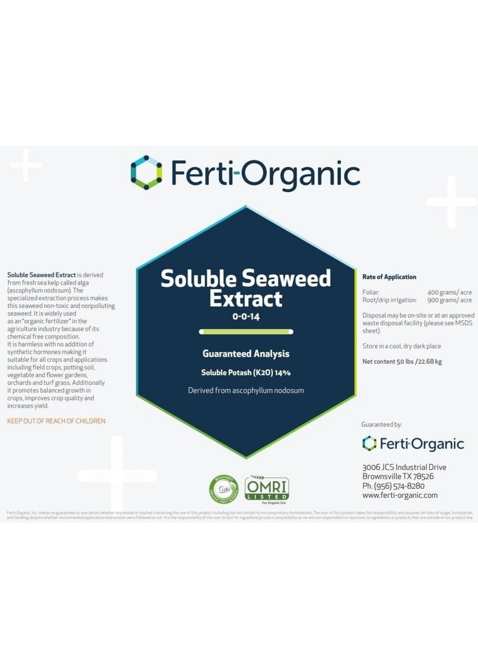 Ferti-Organic Soluble Seaweed Extract  (Flakes/Powder) 50Lbs.