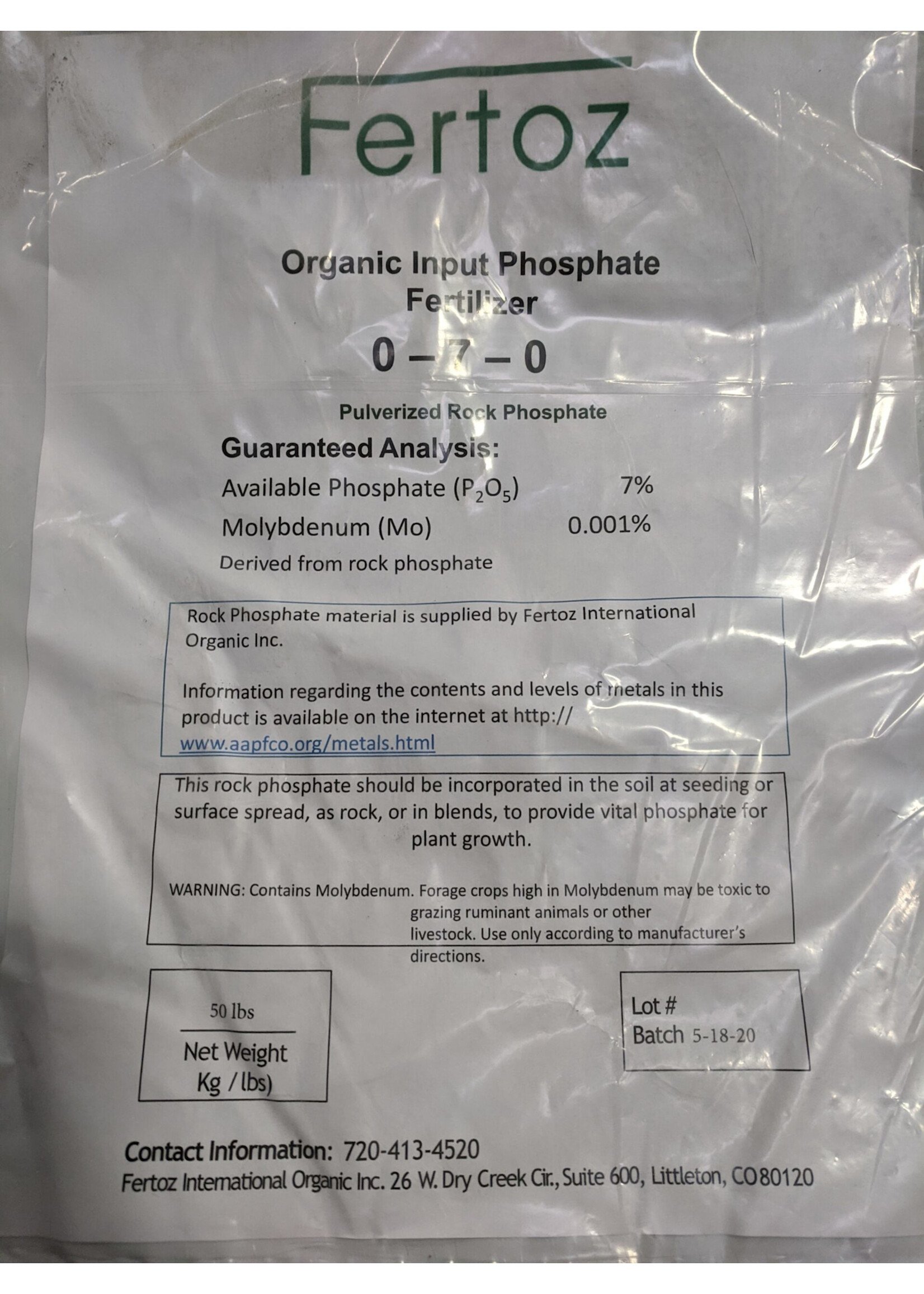 Calphos Rock Phosphate 50 lb /40pallet- Fertoz (Powder)