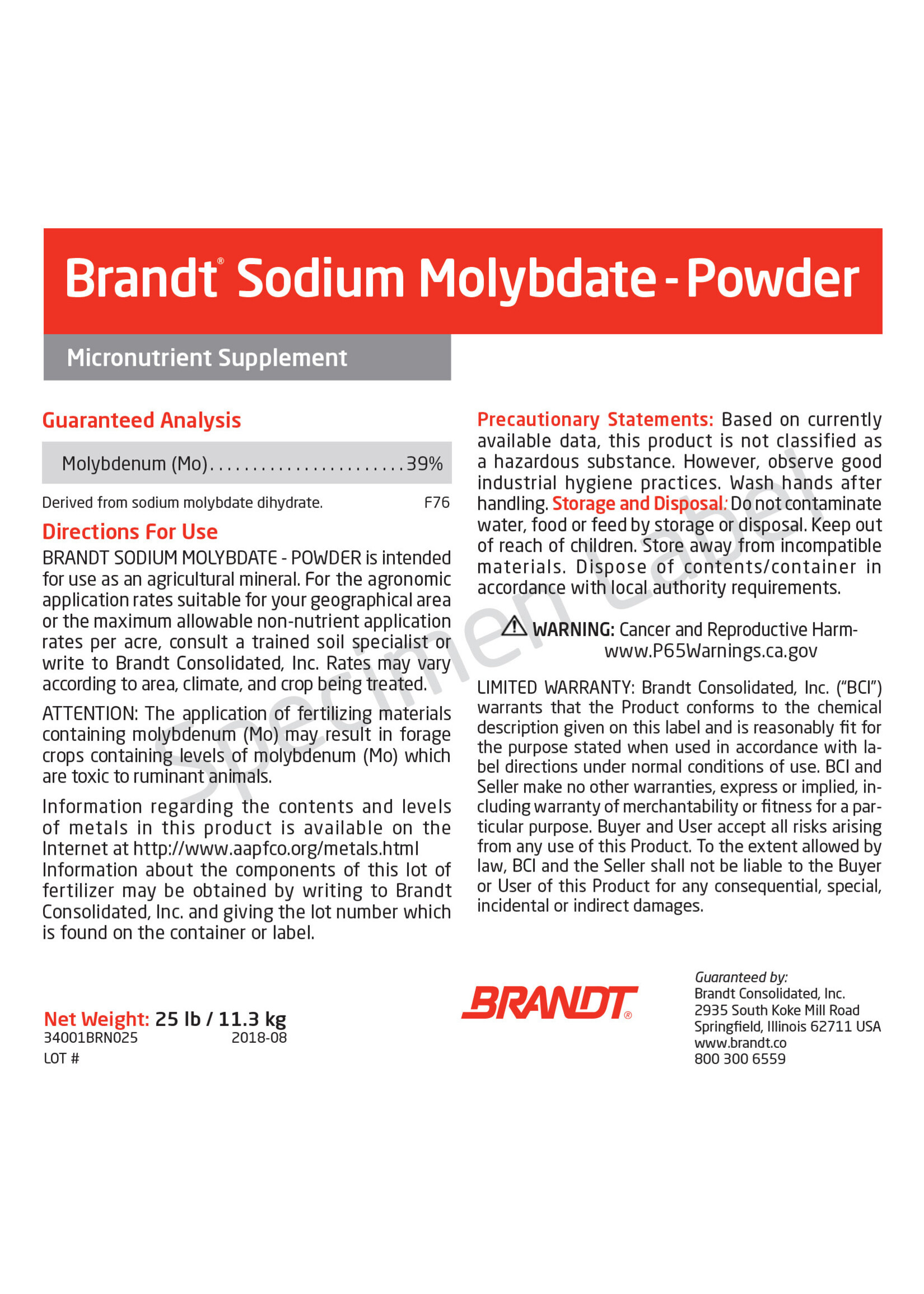 Sodium Molybdate (39%MO) .5 Lb.