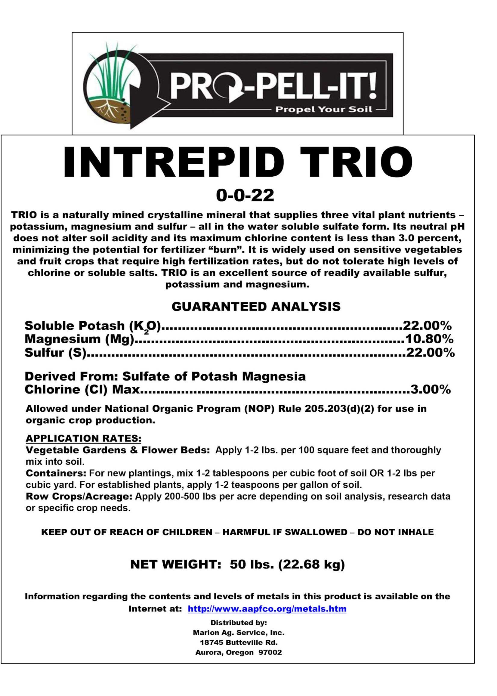 Pro Pell-It Trio (langbenite, Sul-Po-Mag) 50 lb. (40/plt)