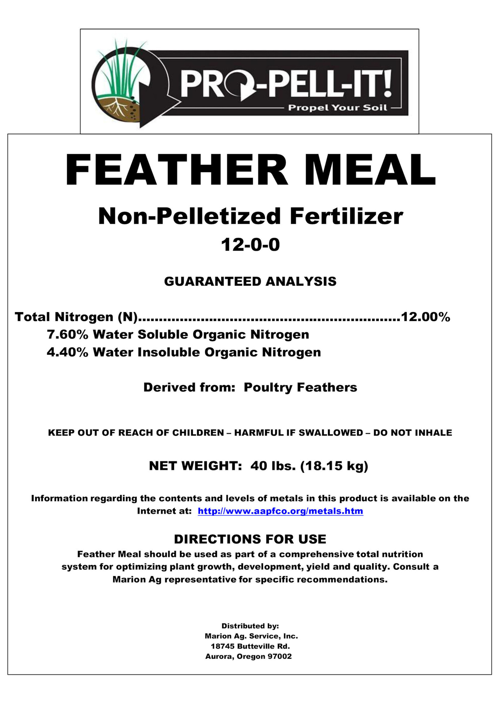 Pro Pell-It Feather Meal 40 lb. (50/plt)
