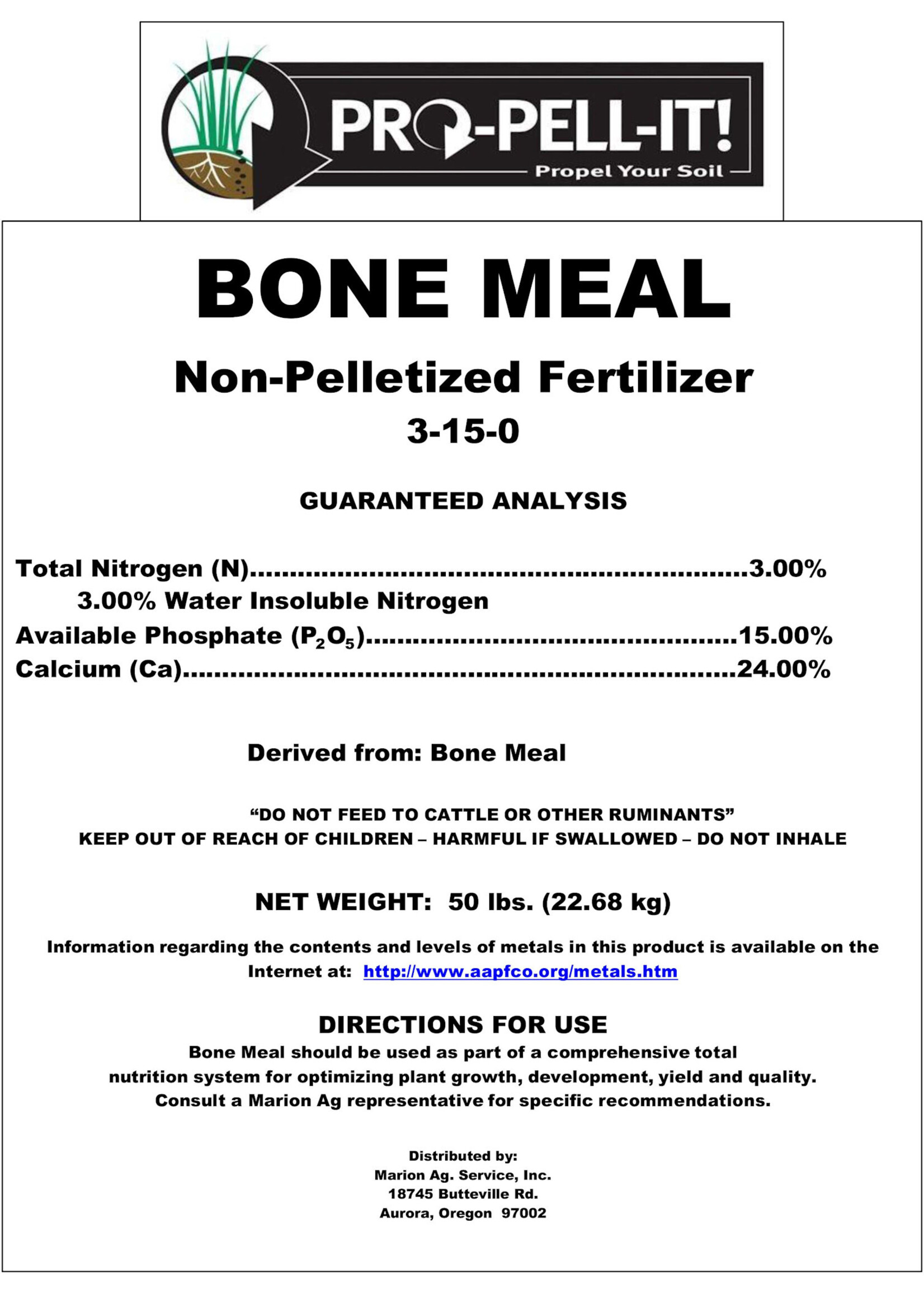 Pro Pell-It Bone Meal (3-15-0) 50 lb. (40/plt)