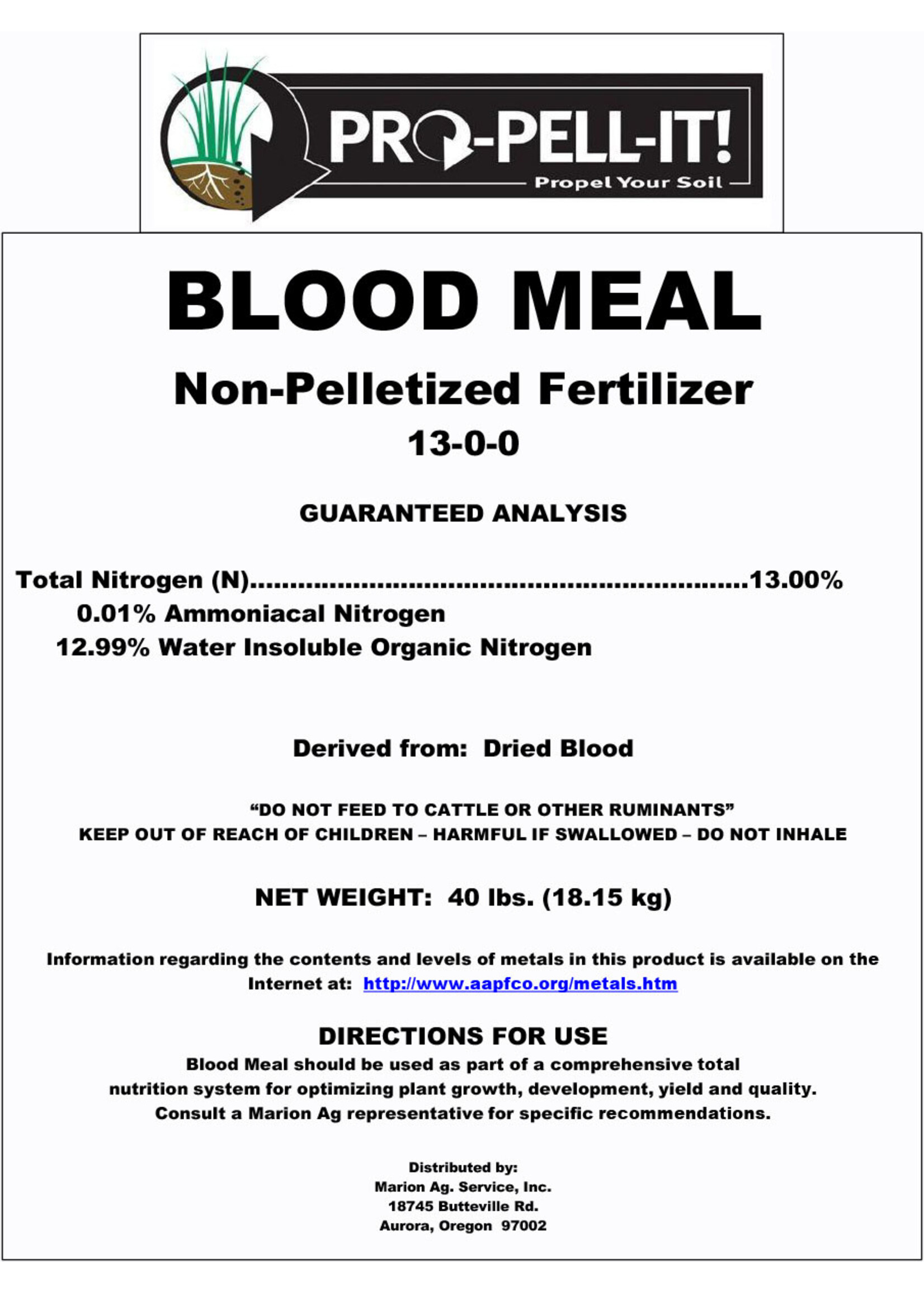 Pro Pell-It Blood Meal (50/plt)