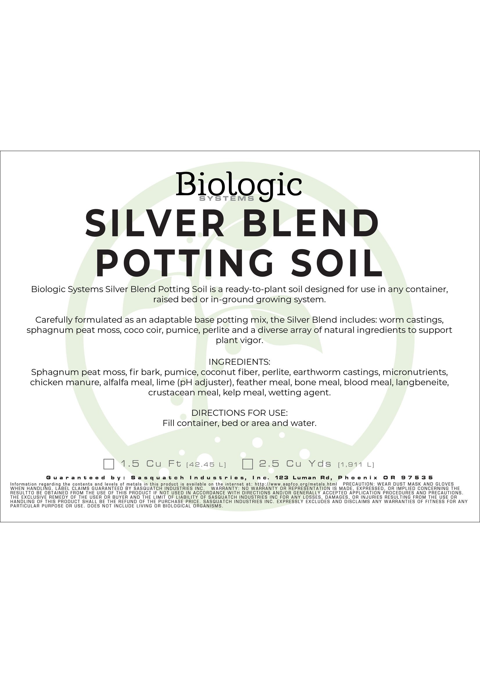 Biologic Systems Silver Potting Soil