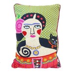 Karma Living Embroidered Frida with Cat Pillow