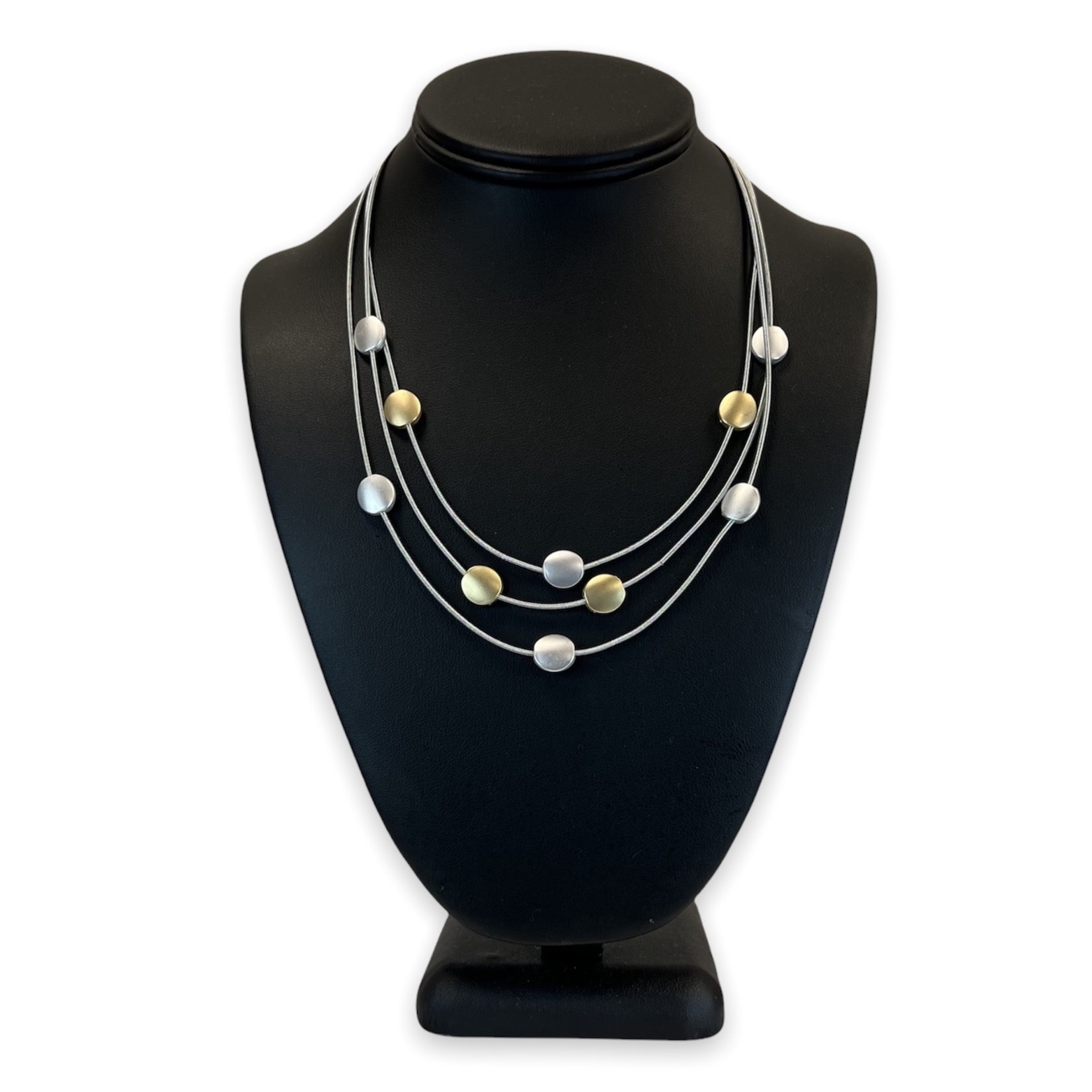 Piano Wire Multi Sleeve Necklace, Silver & Black