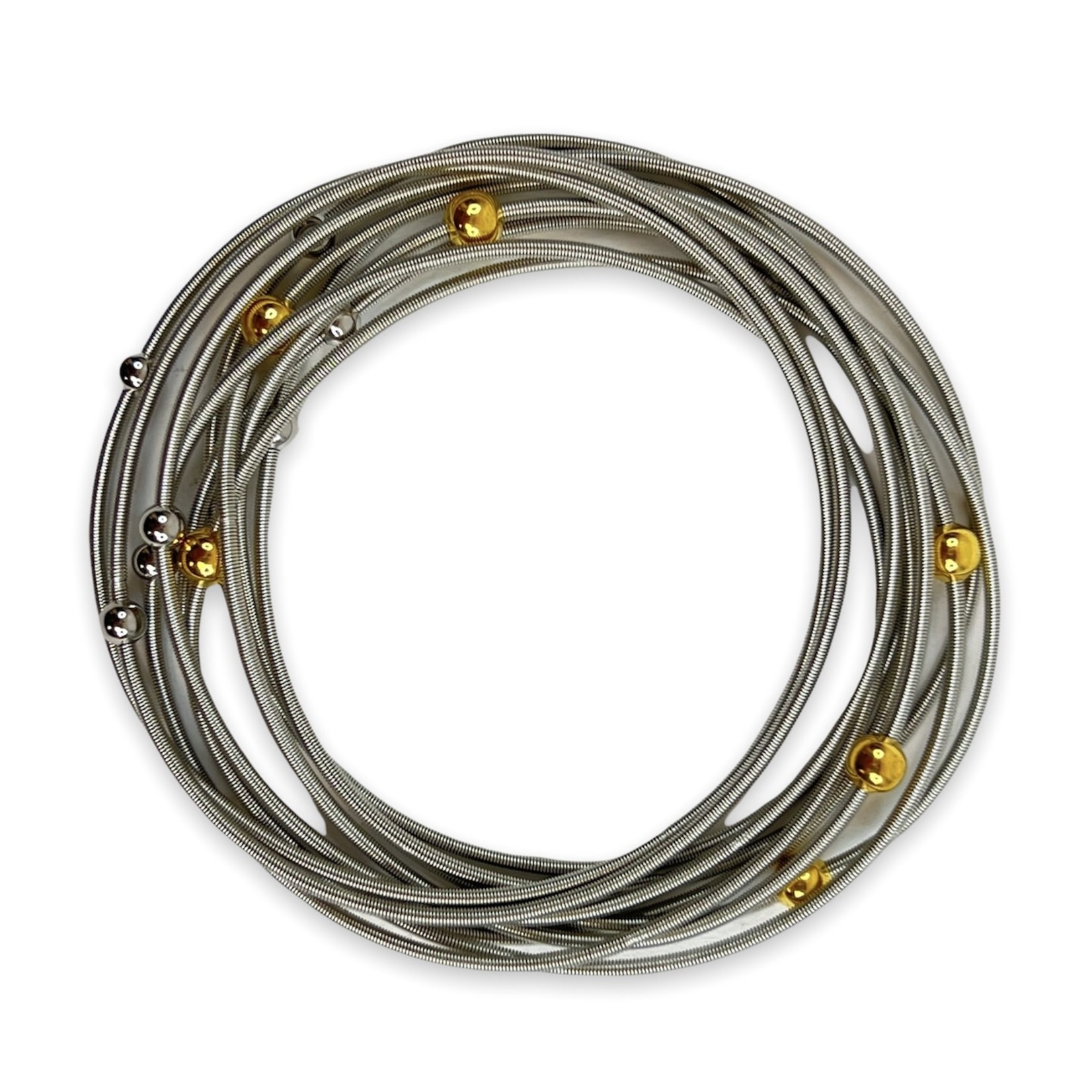 Piano Wire Bracelet with Gold and Silver Beads Unbound