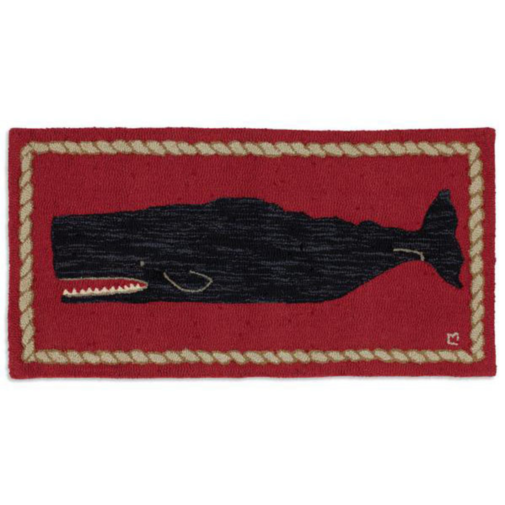 Black Whale Rug - Wool Hooked Rug