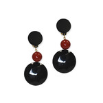 Michaela Malin Snowy Red and Black Circle Dangle Clip Earrings