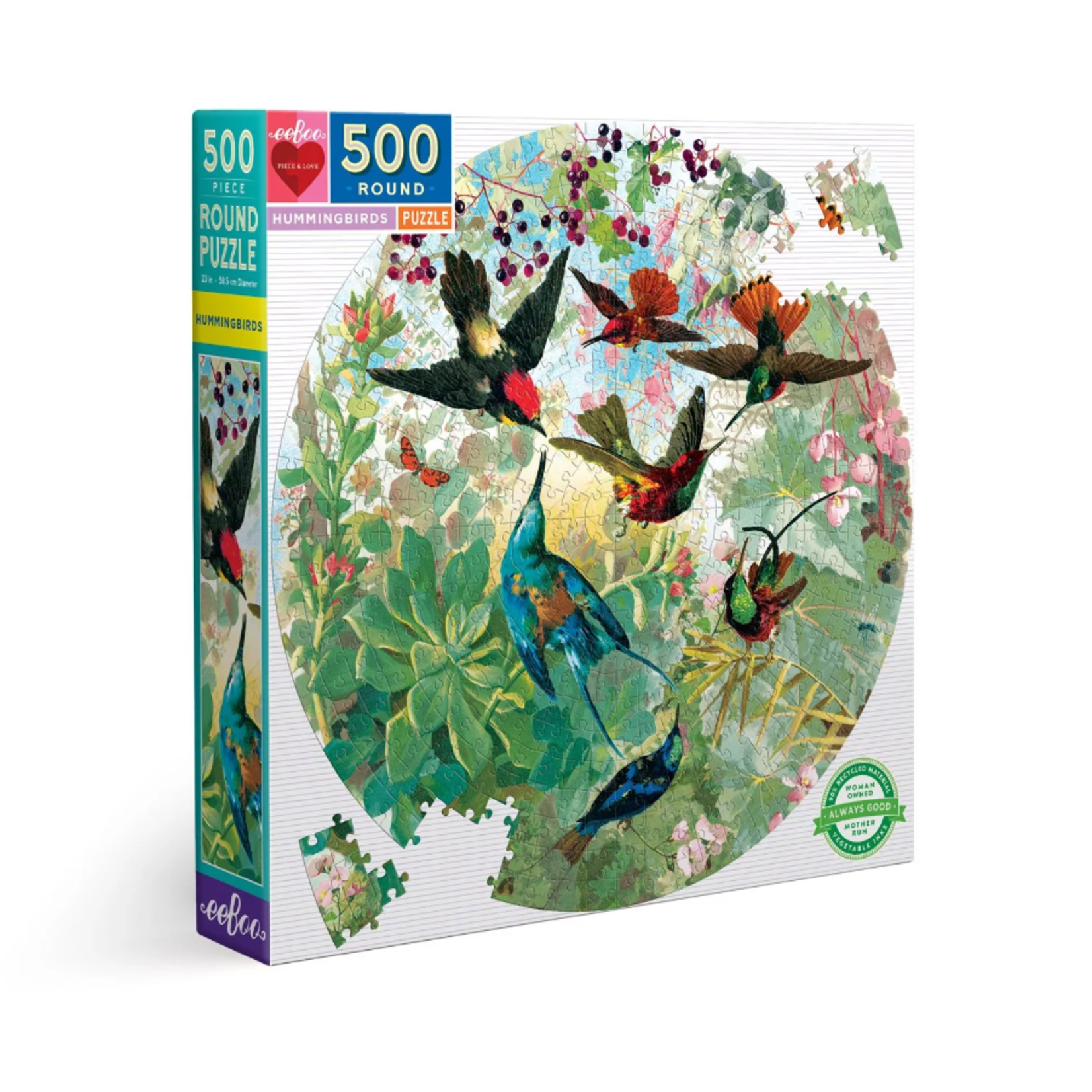 Eeboo Hummingbirds 500 Piece Round Puzzle