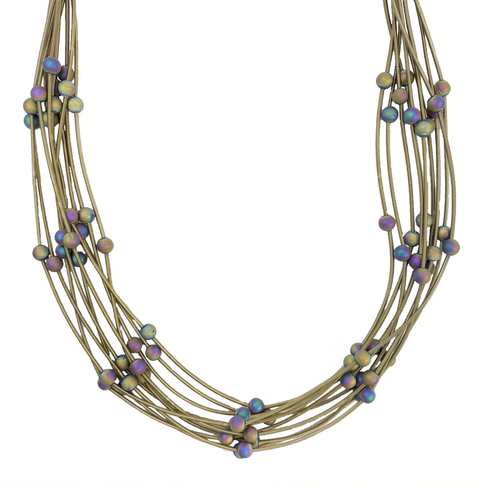 Bronze 10 Layer Silk Infused Wire Necklace with Geode Stones