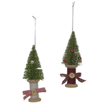 CREATIVE CO-OP Set of 2 Bottle Brush Tree on Wooden Spool Ornaments