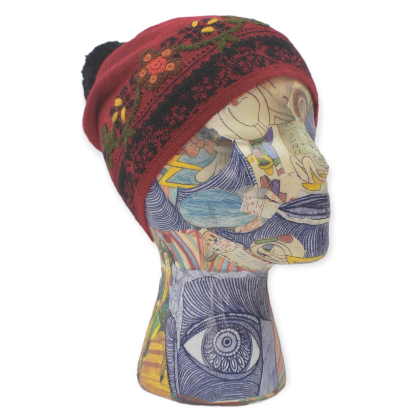 Embroidery Hat with Pom-Pom