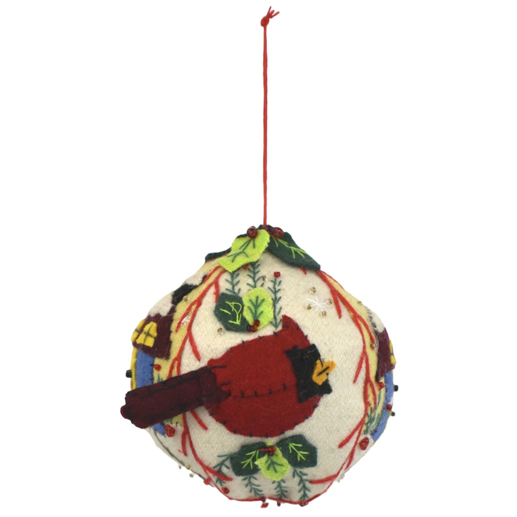 NEW WORLD ARTS Cardinal & House Ball Ornament
