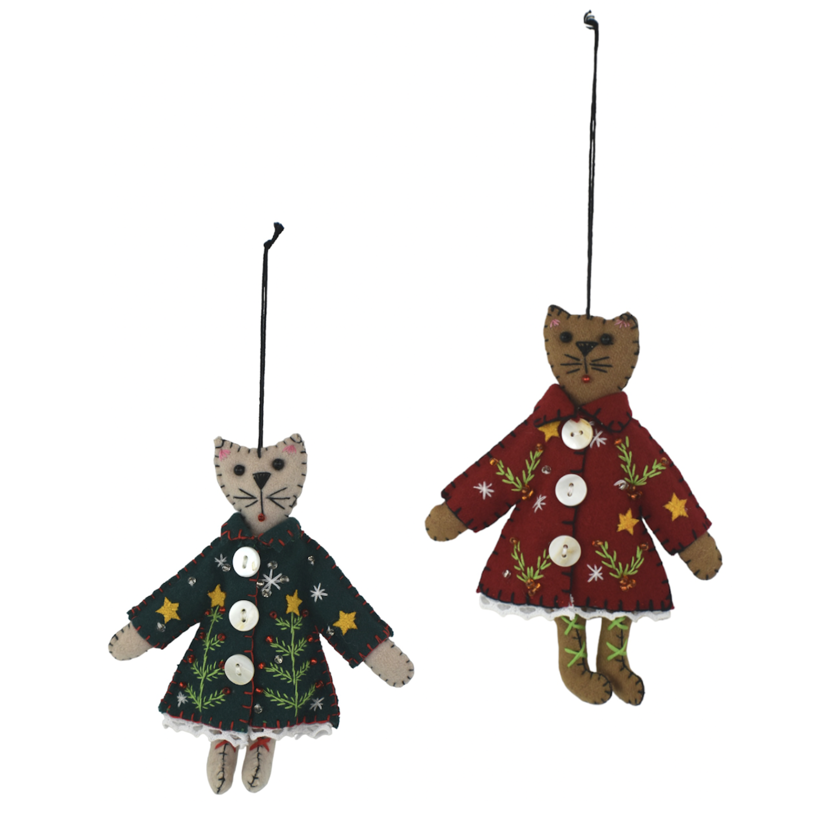 TONY INTERNATIONAL Set of Two Cats in Jackets with White Trim Ornaments