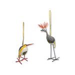 MBARE LTD Kingfisher & Crowned Crane Duo of Seedpod Bird Ornaments