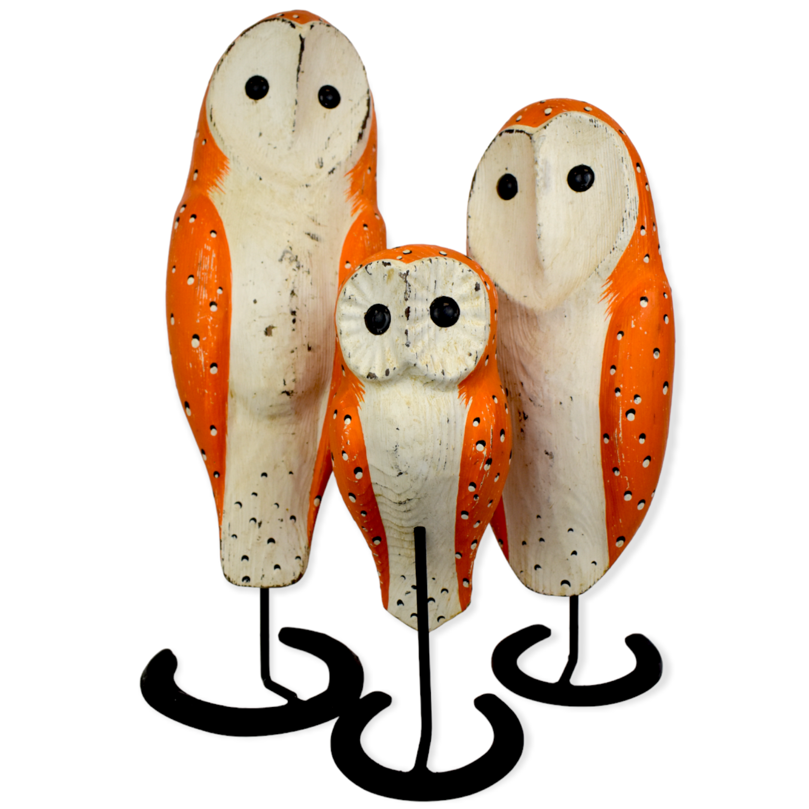 Wooden Owls on Horseshoe