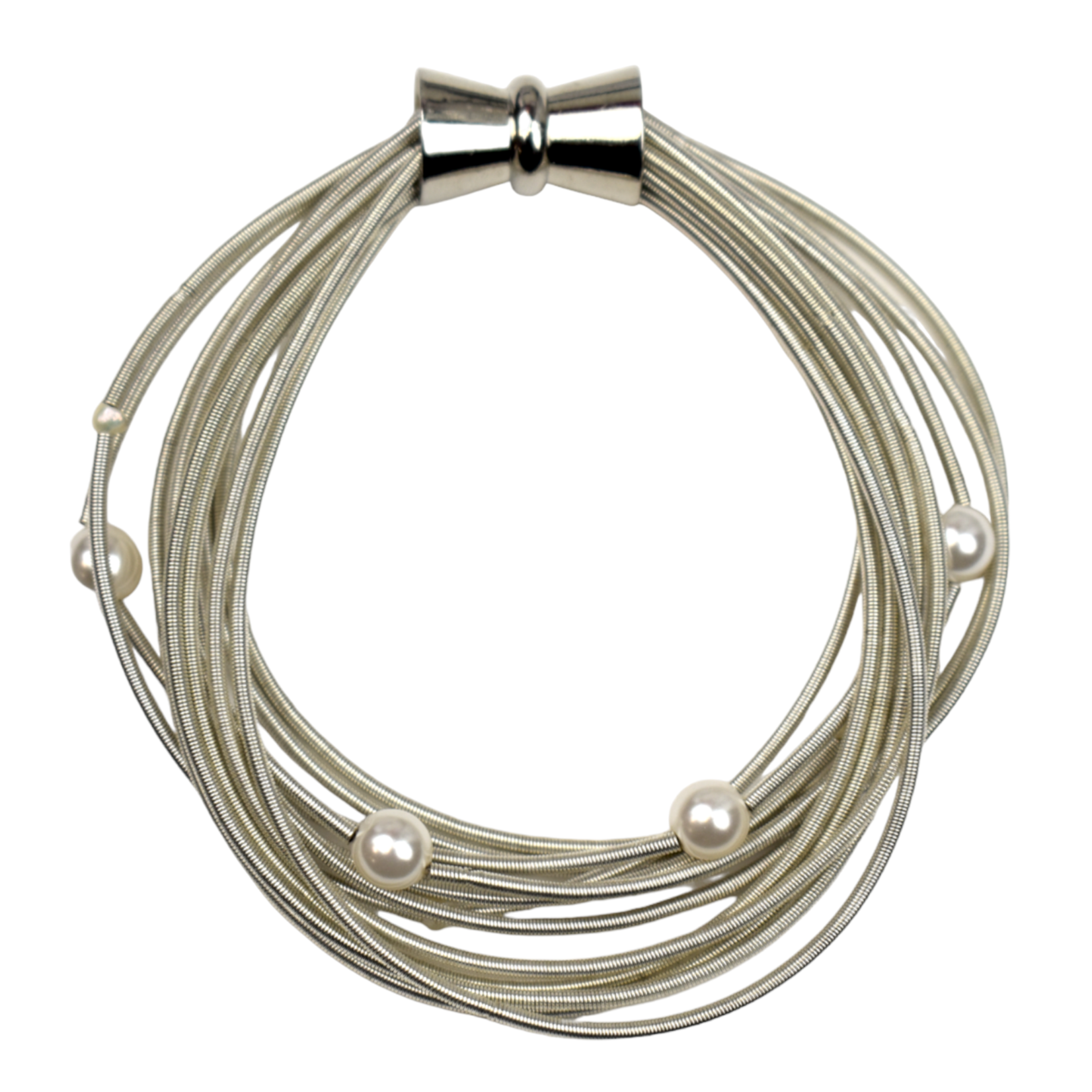 Piano Wire Silver Bracelet with Pearls
