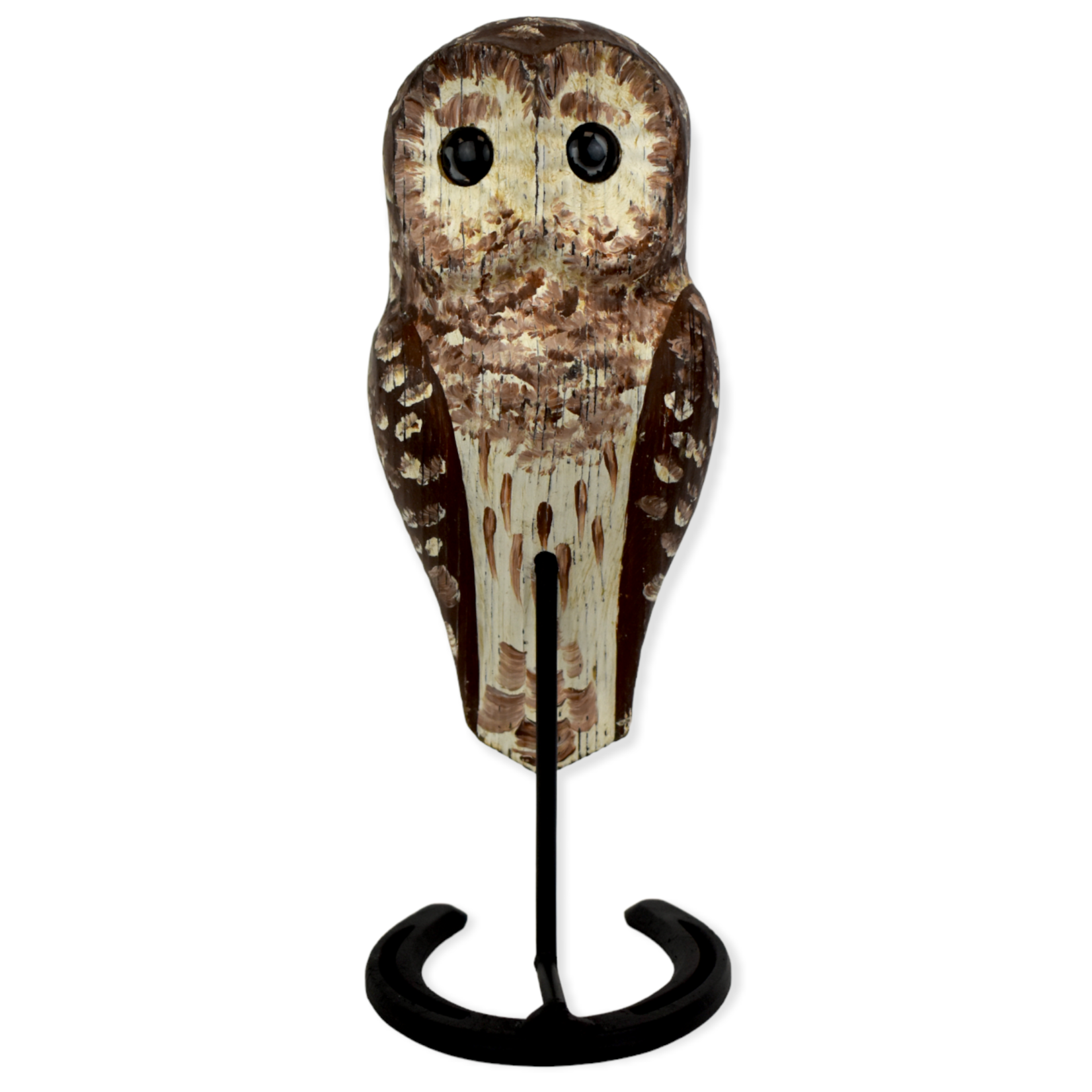 Wooden Owls on Horseshoe