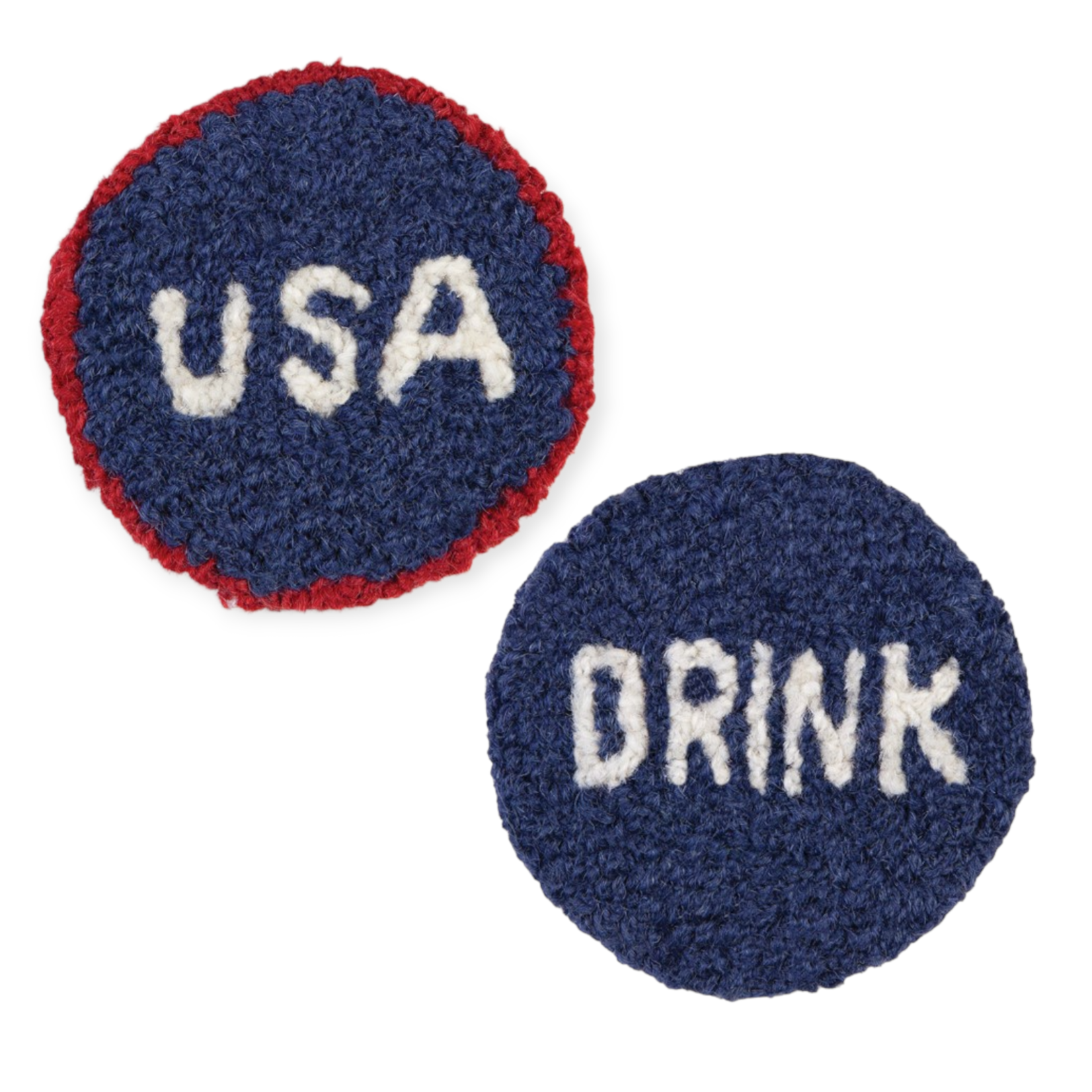 Set of two 4th of July Wool Hooked Coasters