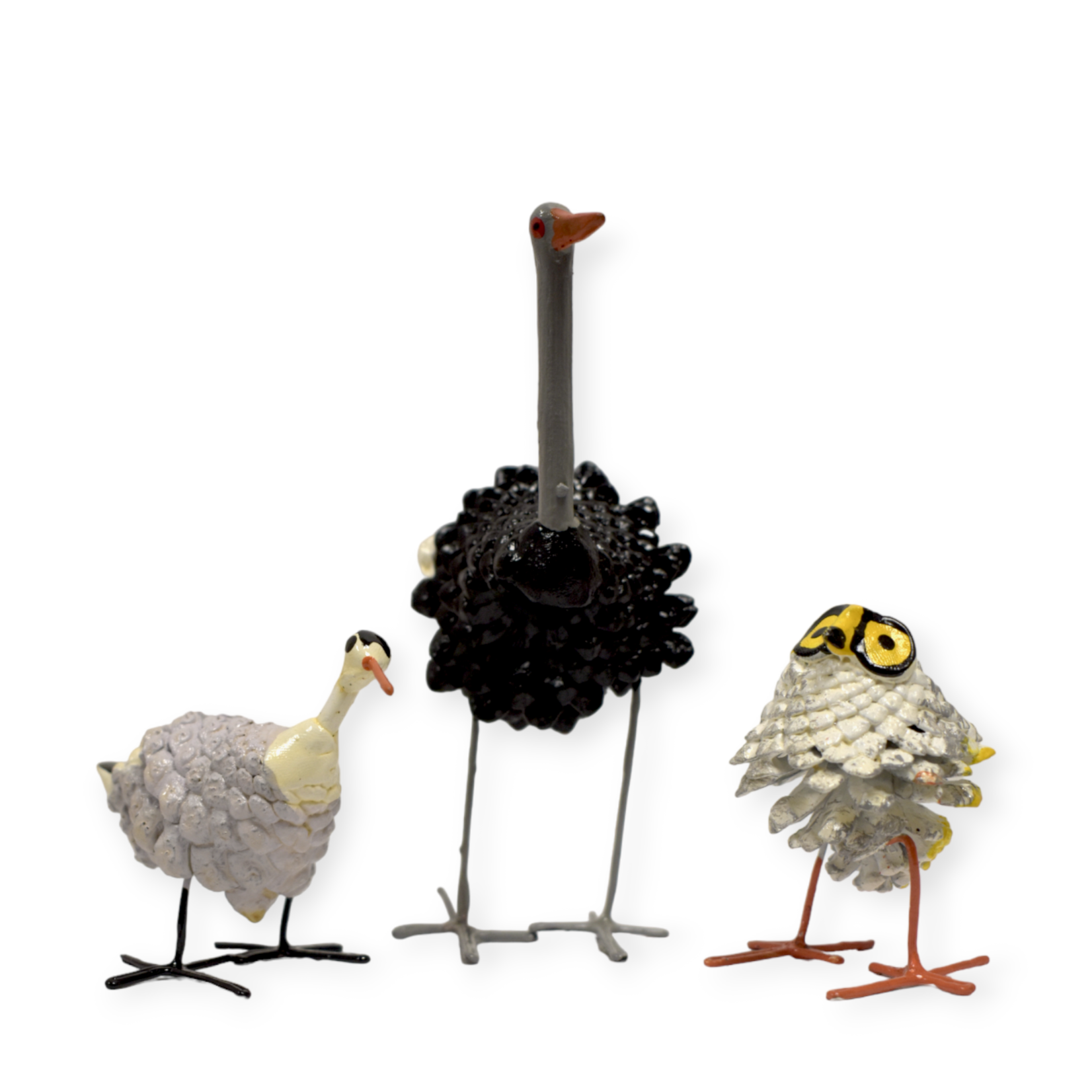 Mbare LTD Seagull, Ostrich and Owl Trio of Seedpod Birds