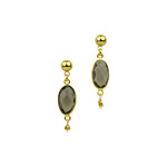 Q&H Stones Semi Precious Translucent Grey Oval Stone Earrings