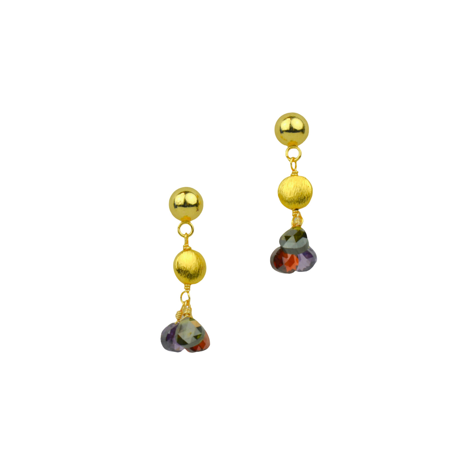 Q&H Stones Semi Precious Red Purple & Green Stone Cluster Earrings