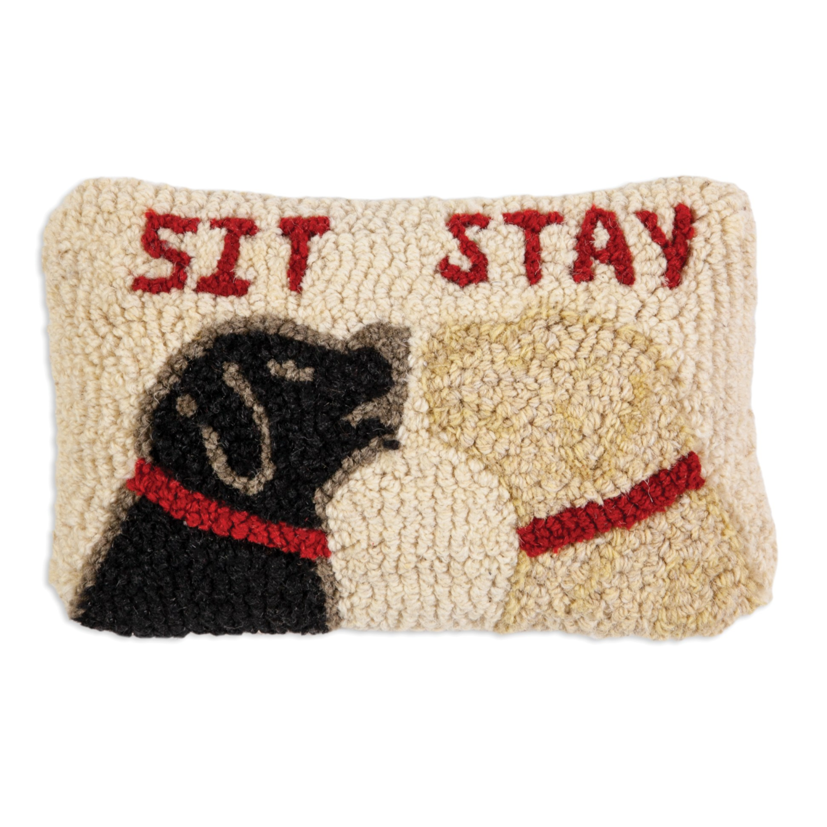 Sit Stay - Wool Hooked Pillow