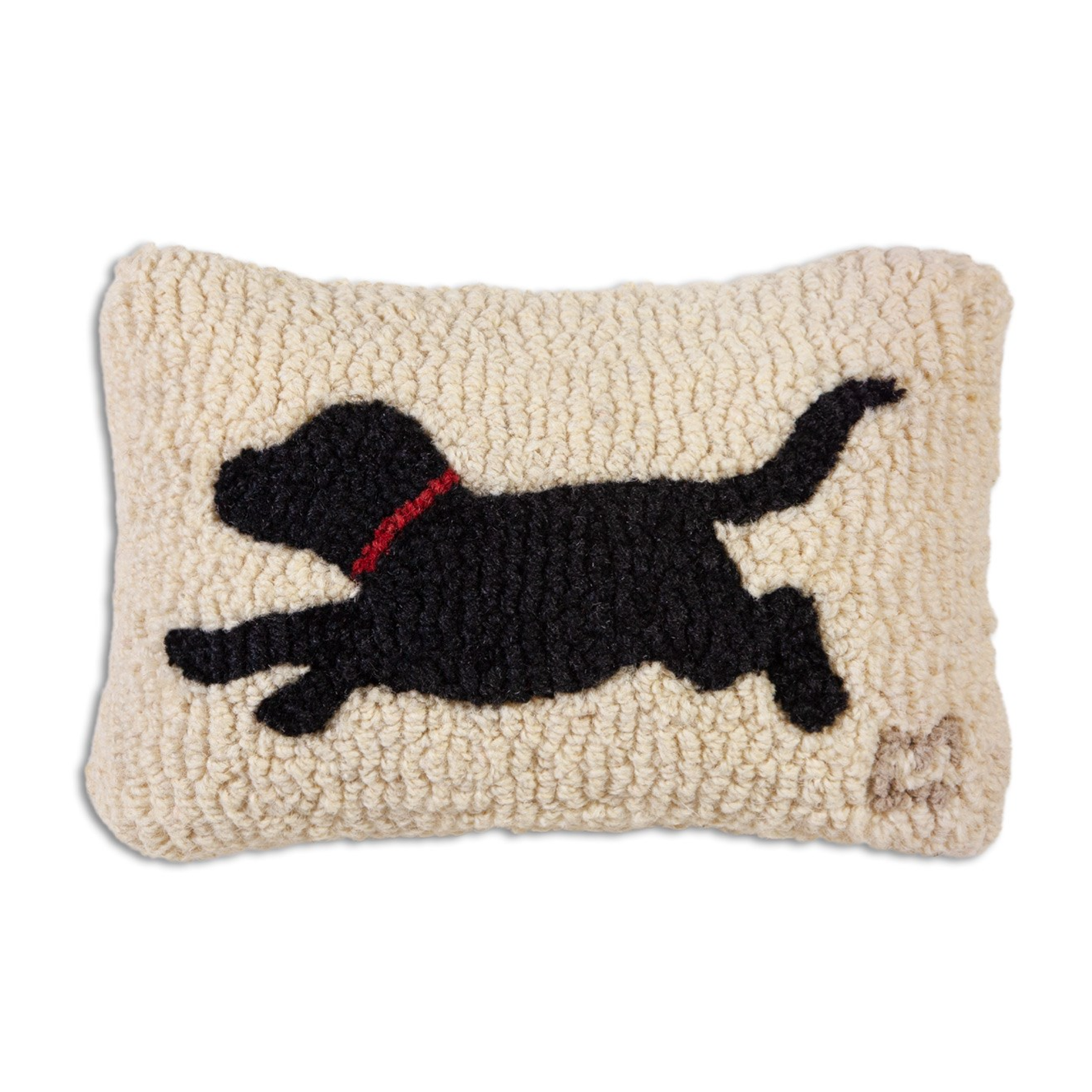 Running Black Dog - Hooked Wool Pillow