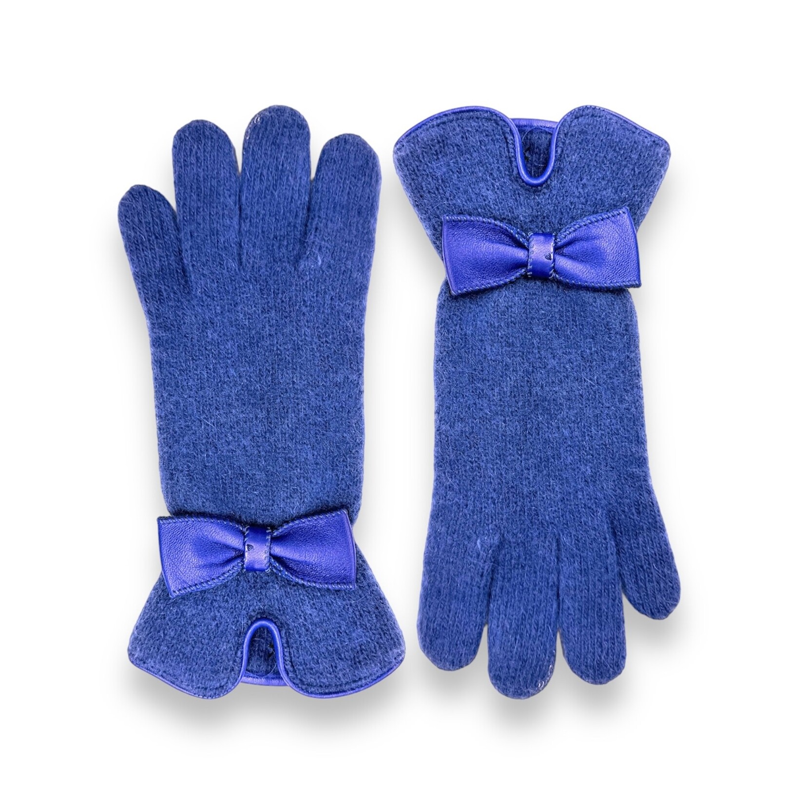 Santacana Complementos Si Angora Gloves Leather Bow Trim